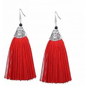 Red Long Silk Dori Tassel Earring