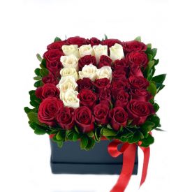 Personalized White and Red Roses Floral Arrangement