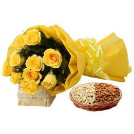 Yellow Roses with almond and cashew
