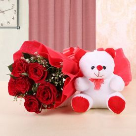 Red Roses With Cute Teddy Bear