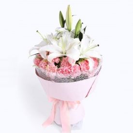 Pink carnation with lilies
