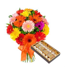 Bunch of 10 Mixed Gerbera and 1/2 Kg Mixed Sweets.