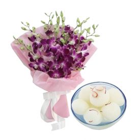 Bunch of 10 Purple Orchid and 1 Kg Gulab Jamun