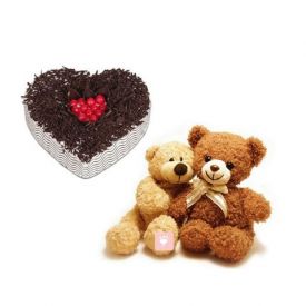 1Kg Heart Shape cake, 6inch Teddy Cupules Bear .
