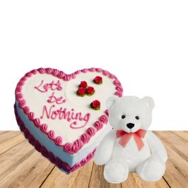 1 Kg heart shaped vanilla cake and 12 inch pink teddy bear