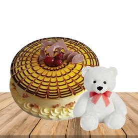 1 kg Heart shape butterscotch premium quality cake with 6 inch teddybear
