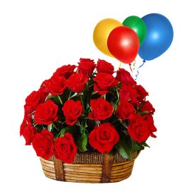 Basket of Roses with Balloons