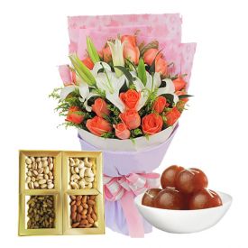 20 Mixed Flowers,500 Kg Mixed Dry fruits and 1 kg Gulab Jamun