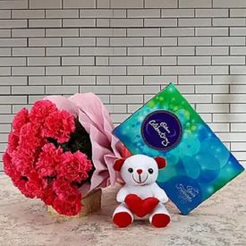 Lovely Carnation, teddy with celebration