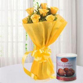 Yellow Roses and Mixed Sweets