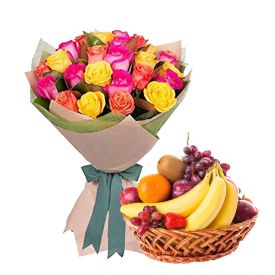 Mixed roses with mixed fruits