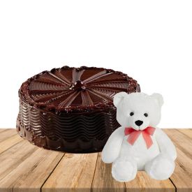 1/2 kg Chocolate Cake With Soft 6inch Teddy Bear For Her