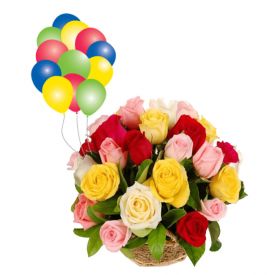 Mixed Roses with Balloons