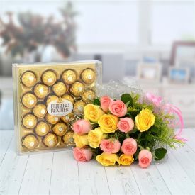 10 red roses and 24 ps Ferrero Rocher