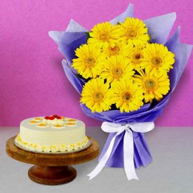 Yellow Gerbera with Chocolate cake N Ferrero Rocher