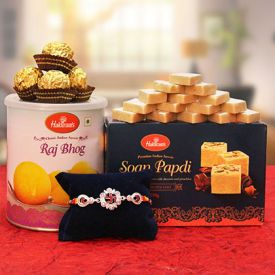 Haldiram's Soan Papdi, kaju Katli, Raj Bhog with Ferrero Rocher chocolates