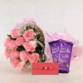 10 pink roses ,cadbury celebrations