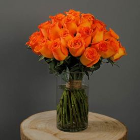 bunch of 12 orange roses with vase