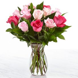 25 Pink Roses with Vase