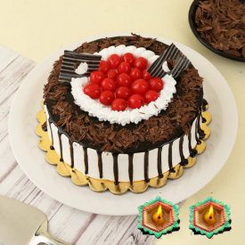 Cake With Diya and Greeting Card