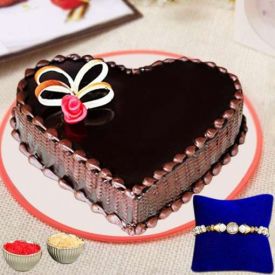 Heart shape chocolate cake with Rakhi