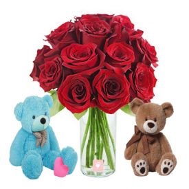 Red roses with 2cute teddy bear