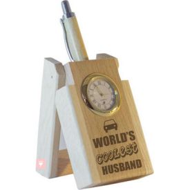 World's Coolest Husband Pen with Stand and Clock.