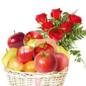 10 Red Roses and 2 Kg Apple with Basket.
