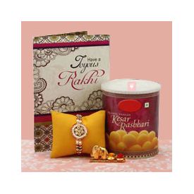 Rakhi greeting card and sweets
