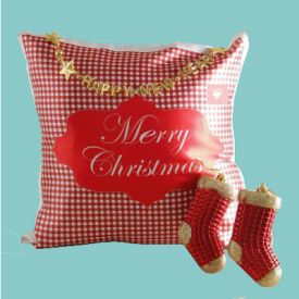 Christmas Pillow With Two Decoration Santa Socks