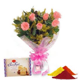 Pink Roses,Soan Papdi with Gulal