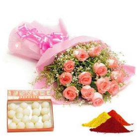 Pink roses,Rasgulla with Gulal