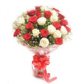 Bunch of 20 Red and white Roses