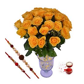 18 Yellow Roses ,Pearl Rakhi