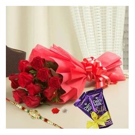 Red Roses with Rakhi Combo