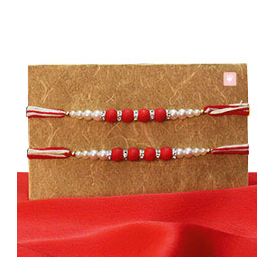 Red and White Beaded Pearl Rakhis