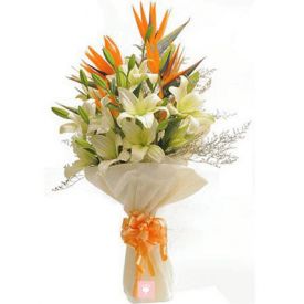 Bunch of 7 white lilies and 3 orange lilies
