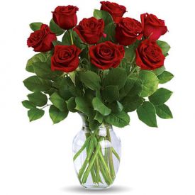 9 Red rose and fresh lemon leaves graceful vase