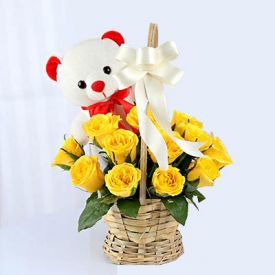 Basket of Roses with Teddy