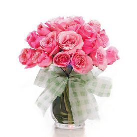 15 Pink Roses with vase