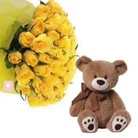 10 yellow roses and 6'' teady bear