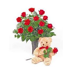 10 red roses with 12''teady