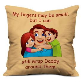 Dad Son Daughter Hug Printed Cushion (12x12 inch) with Filler