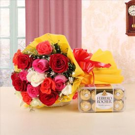 Mixed roses with ferrero rocher.