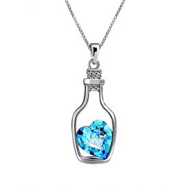 Love Drift Bottles Blue Heart Crystal Pendant Necklace
