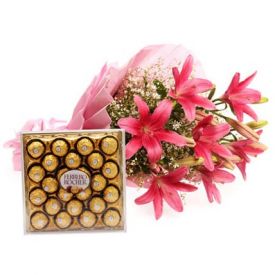 Bouquet of asiatic lilies With Chocolates