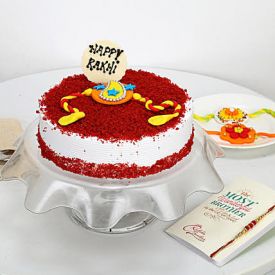 Red Velvet cake with rakhi