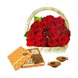 Dry Fruits With Diya And Roses