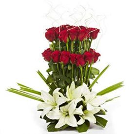 Roses With Lilies Basket