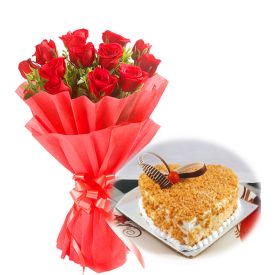 Red Roses With Butterscoth Cake